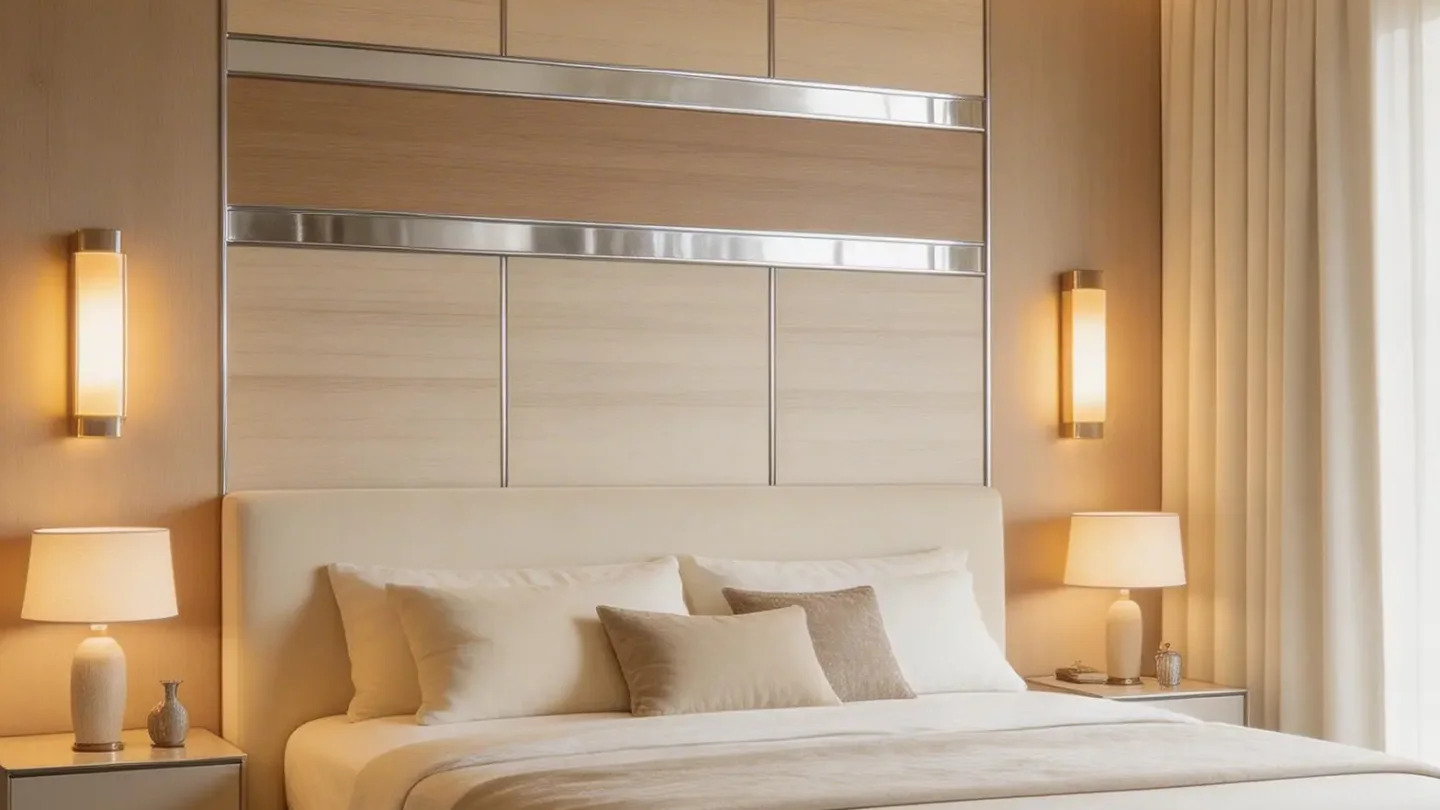 Apartment bedroom with a decorative wall panel feature wall