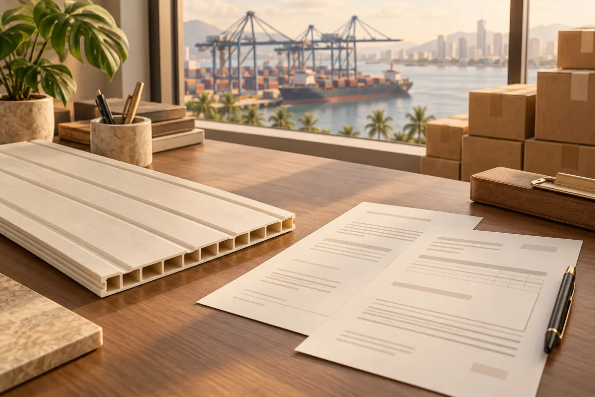 Painéis PVC para a Colômbia: concilie fatura e packing list antes do embarque