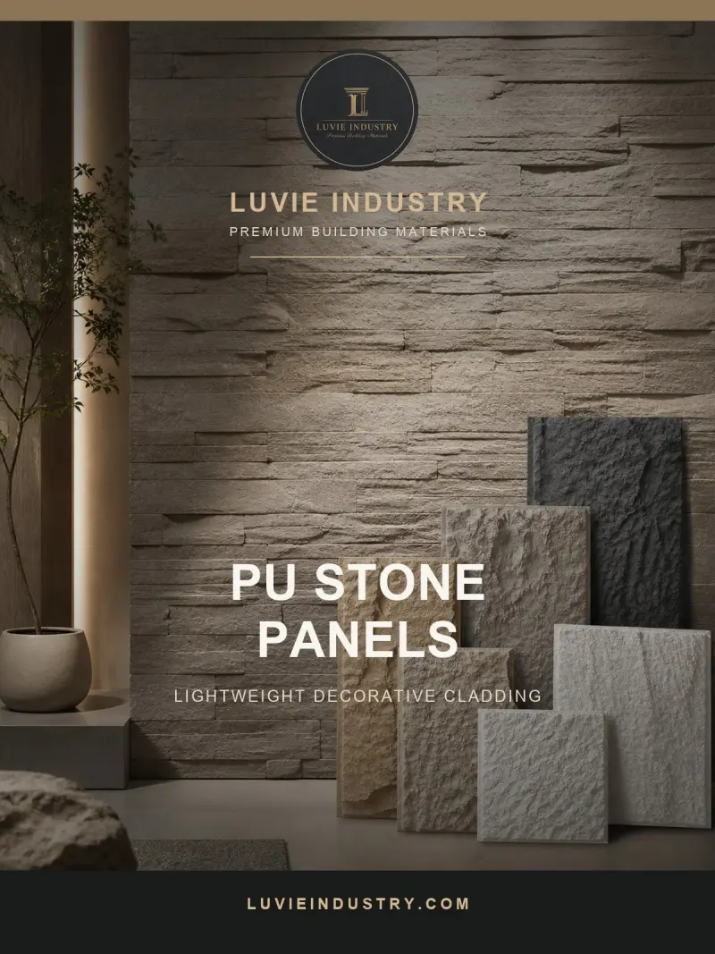 PU stone panel catalog cover illustrating the product family