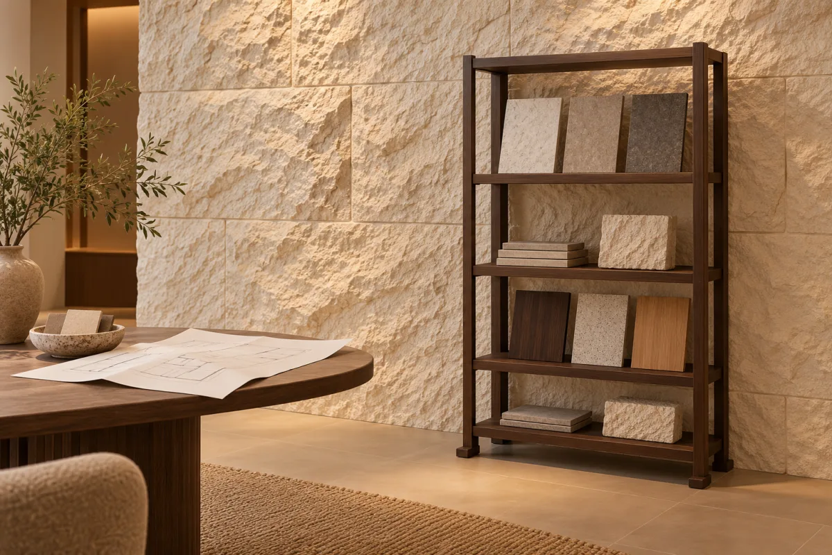 PU stone-effect walls for Uzbekistan showrooms: plan for changing displays