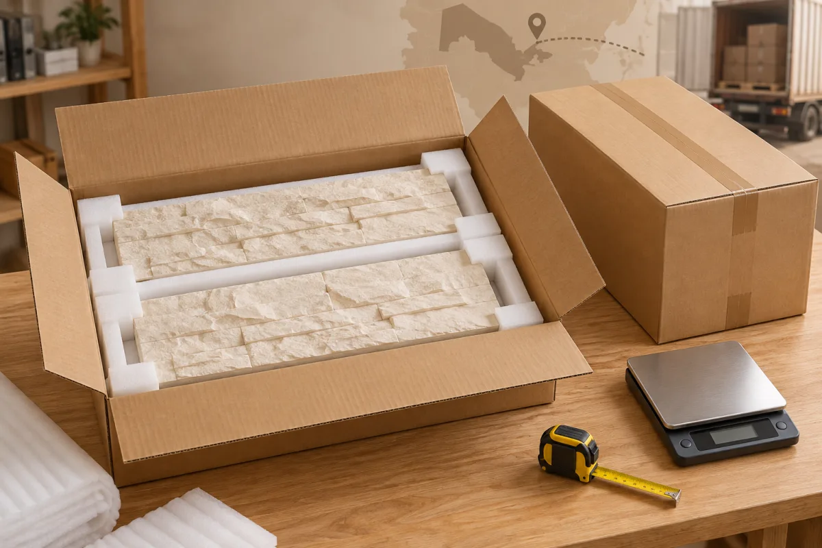 PU stone panels for Uzbekistan: calculate shipping volume from the packed goods